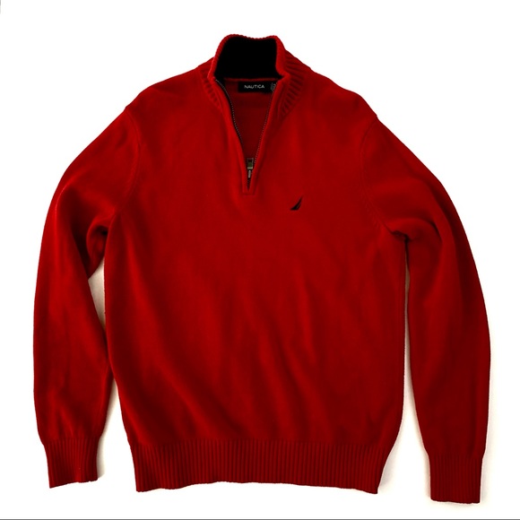 Nautica Quarter Zip Sweater Red men's size Small - Picture 3 of 9